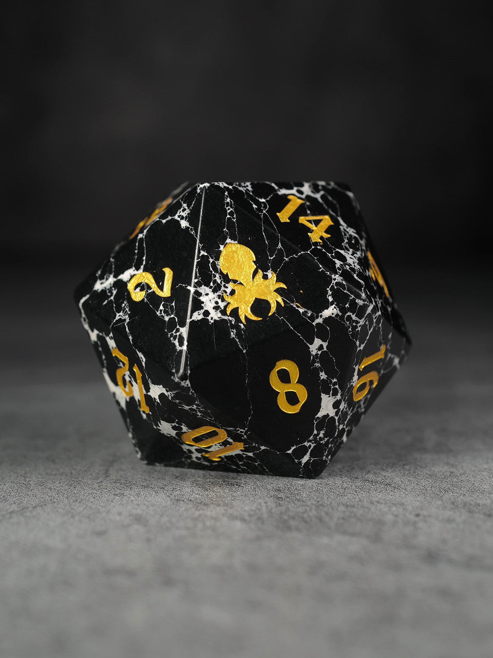 40mm Black and White Semi-Precious Single D20 with Gold Ink